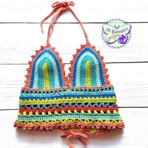 Handmade Cotton Crochet Bralette Halter Top in Caribbean Colors